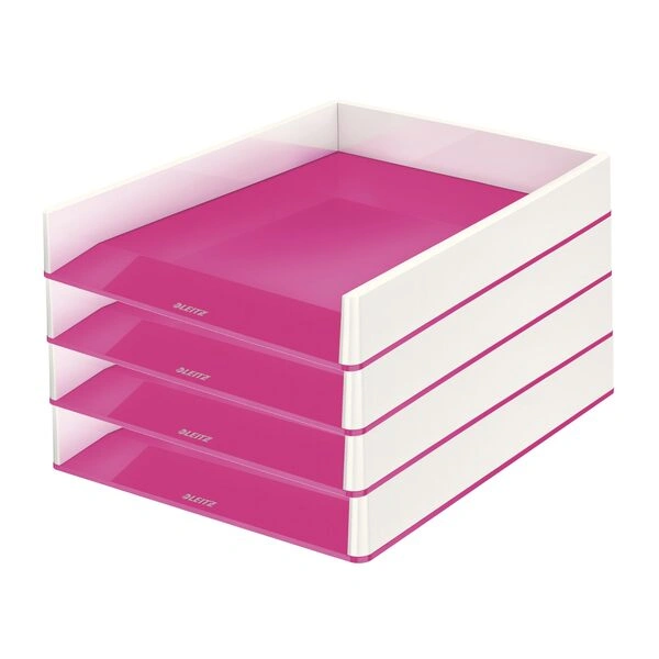 Leitz WOW Duo Colour Letter Tray TS-120551 Pink Desk Document Organiser Leitz WOW Duo Colour Letter Tray TS-120551 Pink Desk Document Organiser