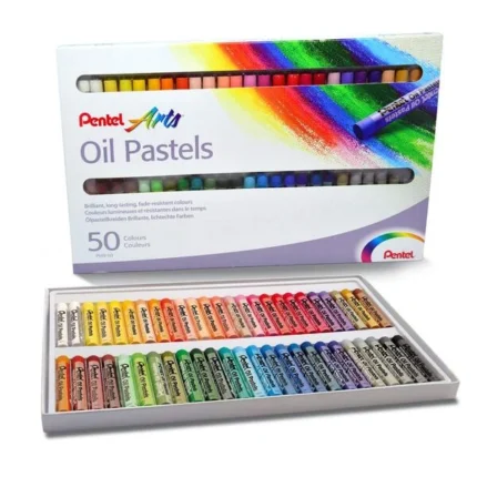 Pentel PHN4-50 Oil Pastels Pack of 50 Vibrant Colours for Drawing & Art Projects