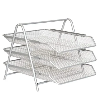 Zuvo 3-Tier Mesh Desk Organiser Silver Letter Tray Document