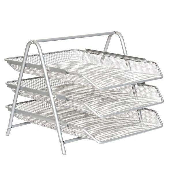 Zuvo 3-Tier Mesh Desk Organiser Silver Letter Tray Document Zuvo 3-Tier Mesh Desk Organiser Silver Letter Tray Document