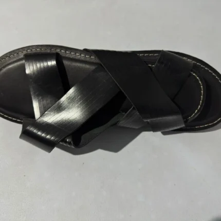 Black Leather Cross-Strap Flat Slip on Palm for Everyday Comfort