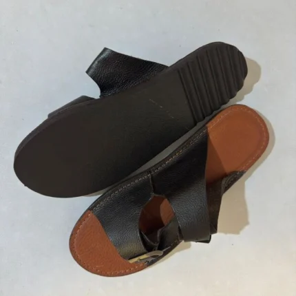 Black Leather Slides Slip-On Slippers for Men