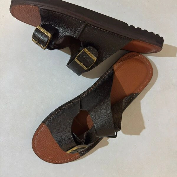 Leather Slip on Palm Double-Buckle Unisex Comfort Slippers