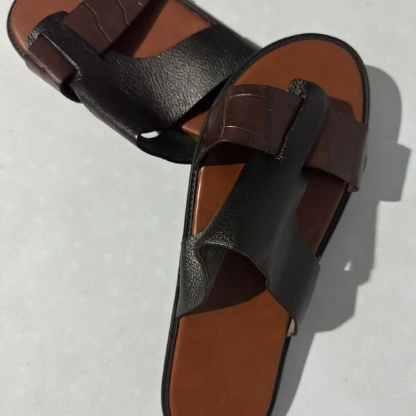 Leather Slippers Comfortable Everyday Slide Palm Black and Brown