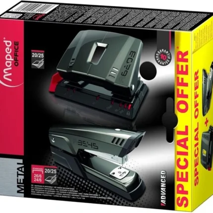 Maped Advanced Stapler & Hole Punch Set 898011 – durable metal 2-pc office desktop set (stapler + 2-hole punch), staples up to 25 sheets, punches 20–25 sheets, anti-jam mechanism, ergonomic design.