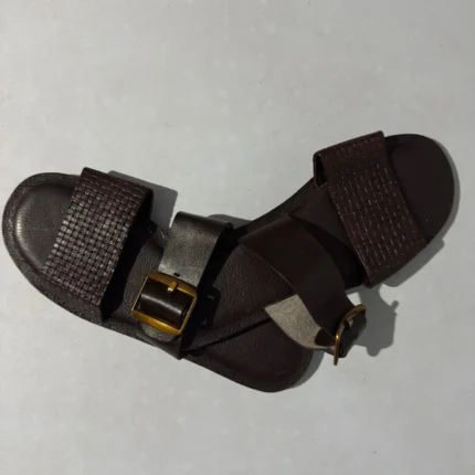 Men’s Brown Leather Buckle Palm Handcrafted Comfort Slides