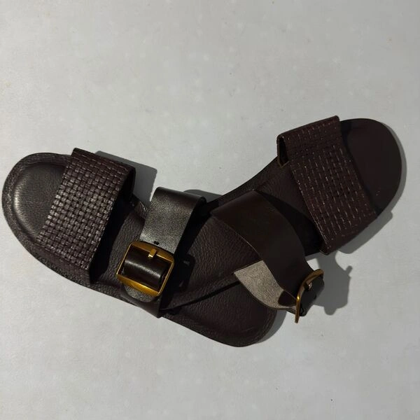 Men’s Brown Leather Buckle Palm Handcrafted Comfort Slides