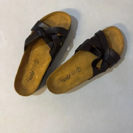 Men’s slip on palm Leather Cross-Strap Comfort Dark Brown