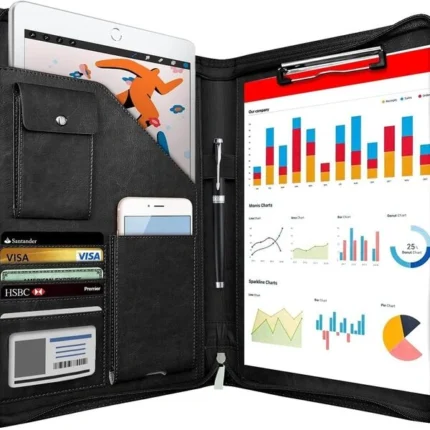 NEWYES A4 Leather Zipper Conference Folder Travel Document Organizer