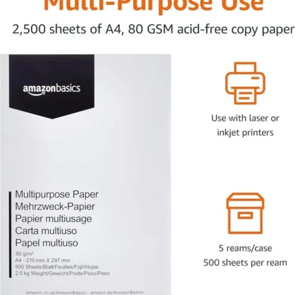Amazon Basics A4 Printer Paper 80 GSM 5 Reams (2500 Sheets)