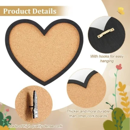BENECREAT Heart Cork Pin Board Bulletin Board 8 x 6.7