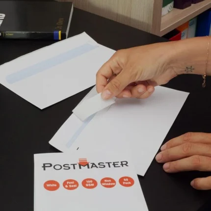 Postmaster DL Envelopes Peel & Seal 100GSM White Paper, 50 Pack