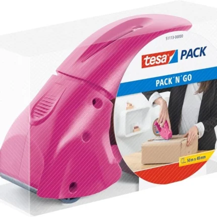 Tesapack Packaging Tape Dispenser Pack-N-Go Ergonomic Handheld Pink