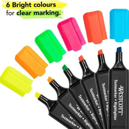 Westcott Highlighter Markers 6-Piece Bright Colour Set