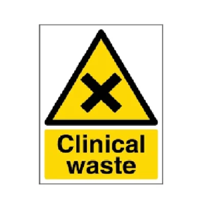 V Safety Clinical Waste Sign 150 x 200mm Glow in the Dark Self-Adhesive Vinyl