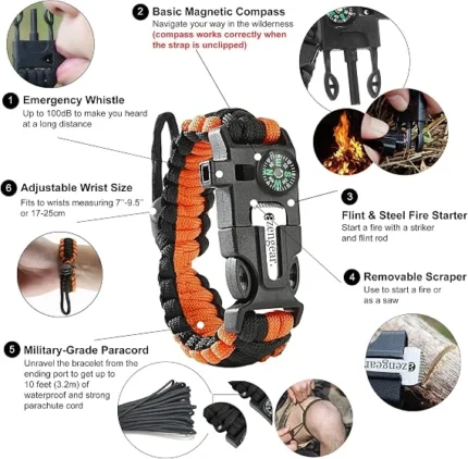 aZengear Emergency Paracord Survival Bracelet 2 Pack